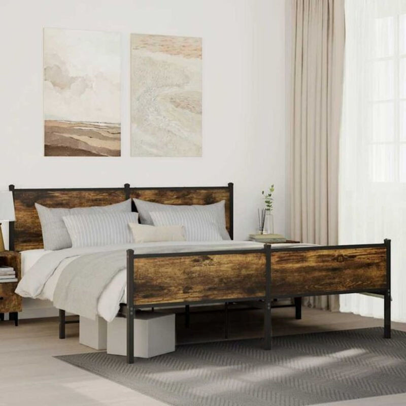 Metallbett Vidaxl in Räuchereiche und Braun aus Metall und Holzwerkstoff, B/H: 183 x 213 cm - Bild 1