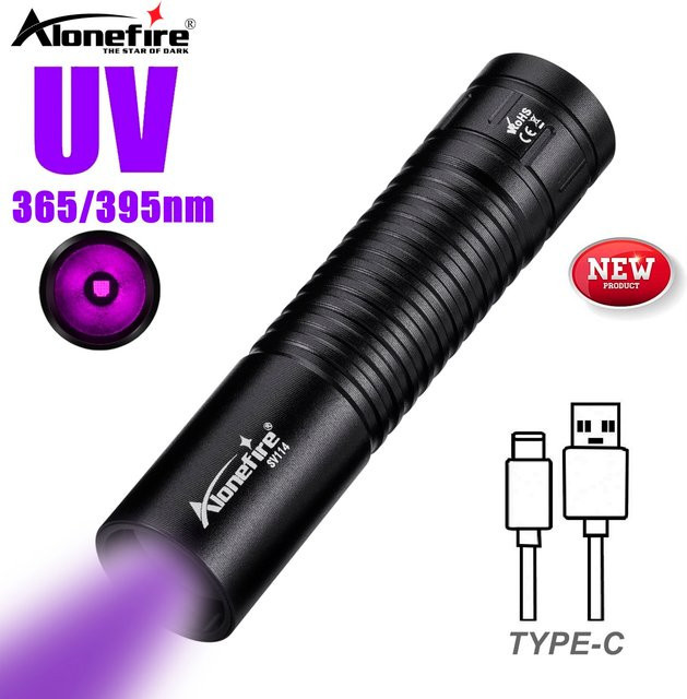 Alonefire UV Taschenlampe USB aufladbar Mini UV Nagel Lampe zur Erkennung von Haustierurin und Markierungen 395/365nm - Bild 1