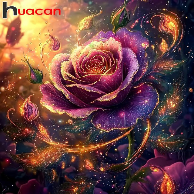 Huacan Diamantmalerei Rose Floral Mosaik Blume als Wanddekoration Rund Durchmesser: 20 cm - Bild 1