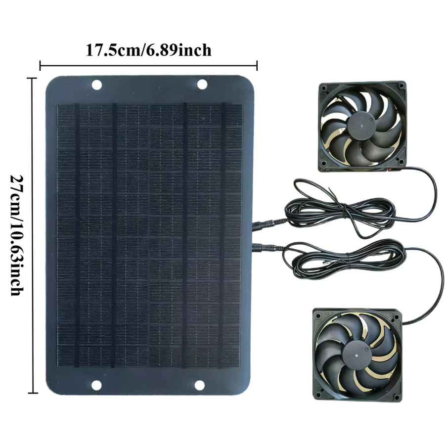 EESBAO Solarbetriebener Doppellüfter-Zirkulationsventilator in Schwarz, wasserdichter Abluftventilator für den Garten, B/H/T: 27,0 x 17,5 cm - Bild 6