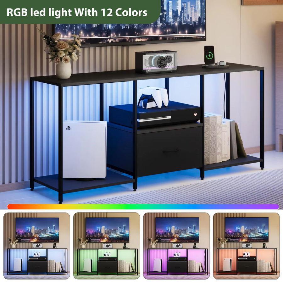 GarveeHome Modernes TV-Lowboard mit LED-Beleuchtung in Schwarz Matt für Fernseher bis 55 Zoll - Bild 3