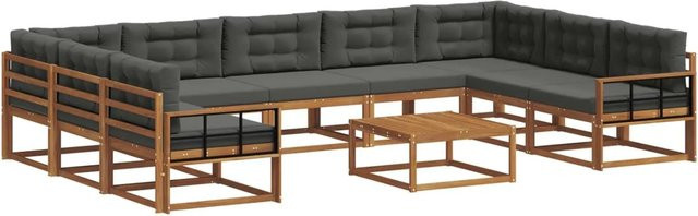 vidaXL Outdoor-Sofagarnitur aus Akazienholz in L-Form, 10-teiliges Set in Anthrazit mit wetterfesten Kissen - Bild 1