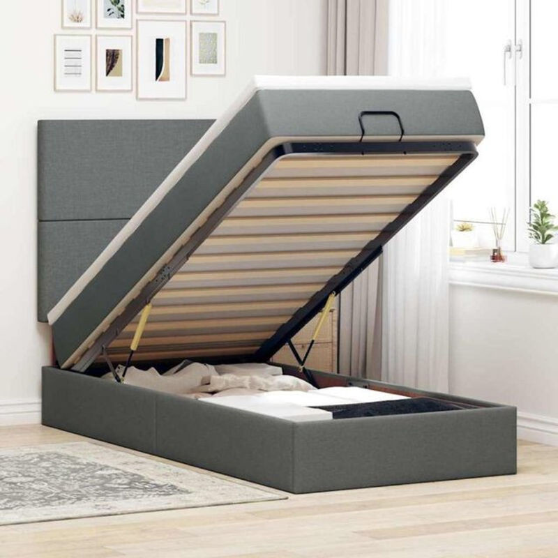 Vidaxl Ottoman Polsterbett mit Matratze und LED-Beleuchtung in Dunkelgrau, B/T: 100 x 200 cm - Bild 1