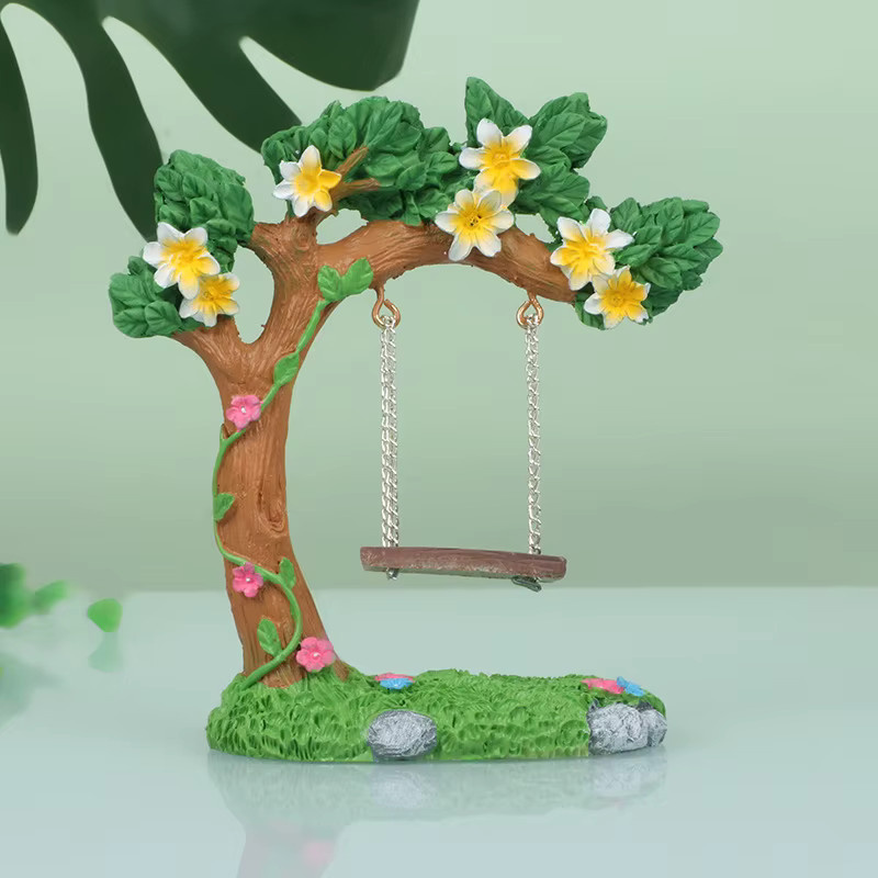 Miniatur Fee Garten Schaukel mit Blumen und Baum für Micro Landschaft und Outdoor Display, Mehrfarbig - Bild 2