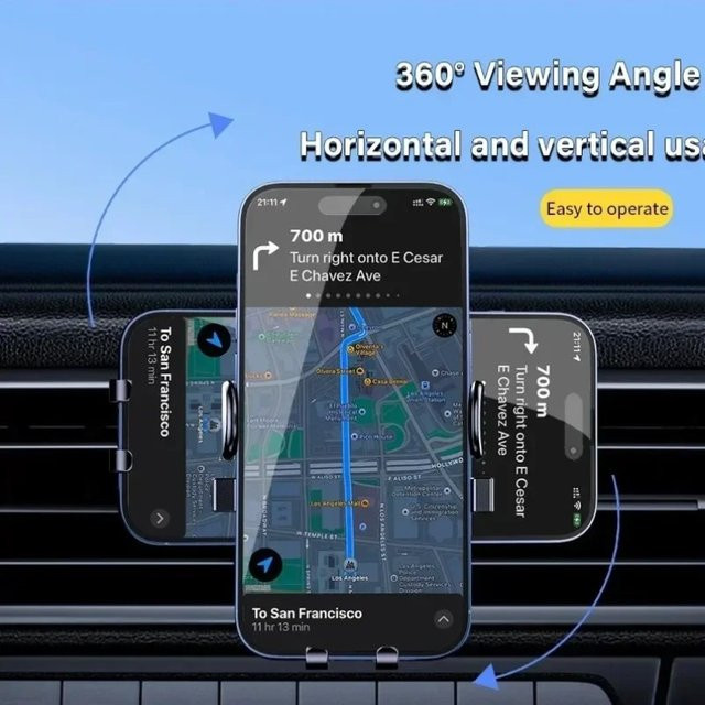 Opansten Handyhalterung für das Auto, universelle Klemmhalterung für Lüftungsschlitze, 360 Grad drehbar, Schwarz - Bild 1