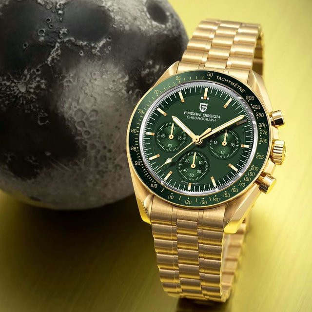 PAGANI DESIGN Chronograph, Gold-Grün, Quarz, Edelstahl, Herren - Bild 1