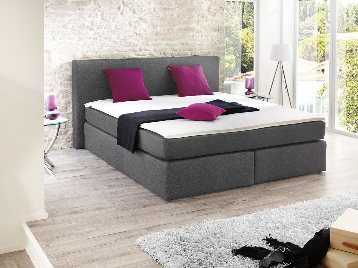 SUN GARDEN Boxspringbett DARWIN in Grau mit Bonell-Federkernmatratze und Topper, B/T/H: 140 x 200 x 85 cm - Bild 1