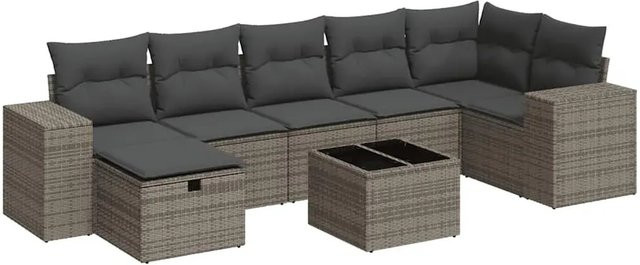 vidaXL 8-tlg Garten-Sofagarnitur in L-Form aus Poly Rattan mit Kissen in Grau - Bild 1
