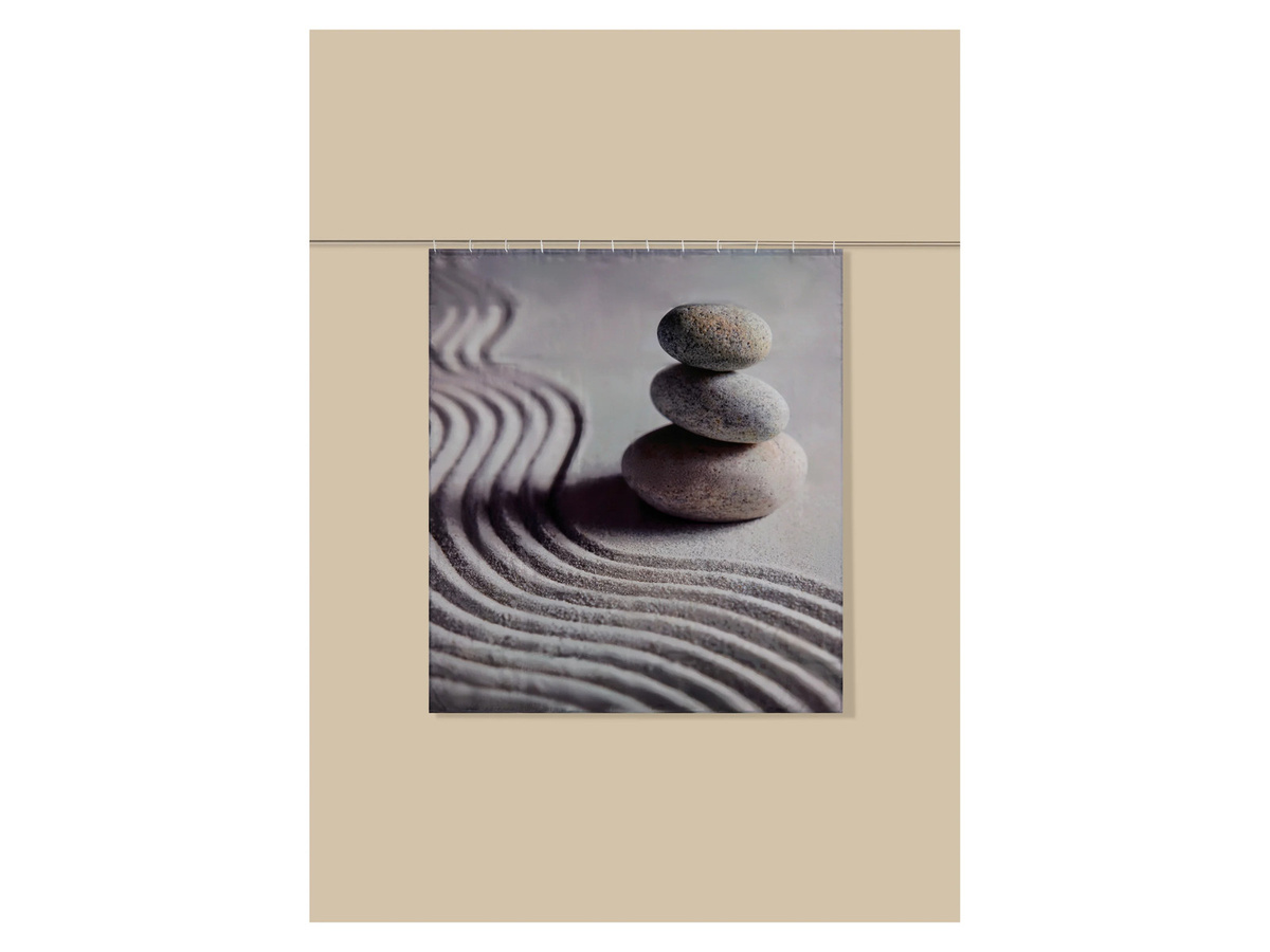 LIVARNO Duschvorhang mit Steine-Design in Grau, B: 180 cm, H: 200 cm - Bild 2