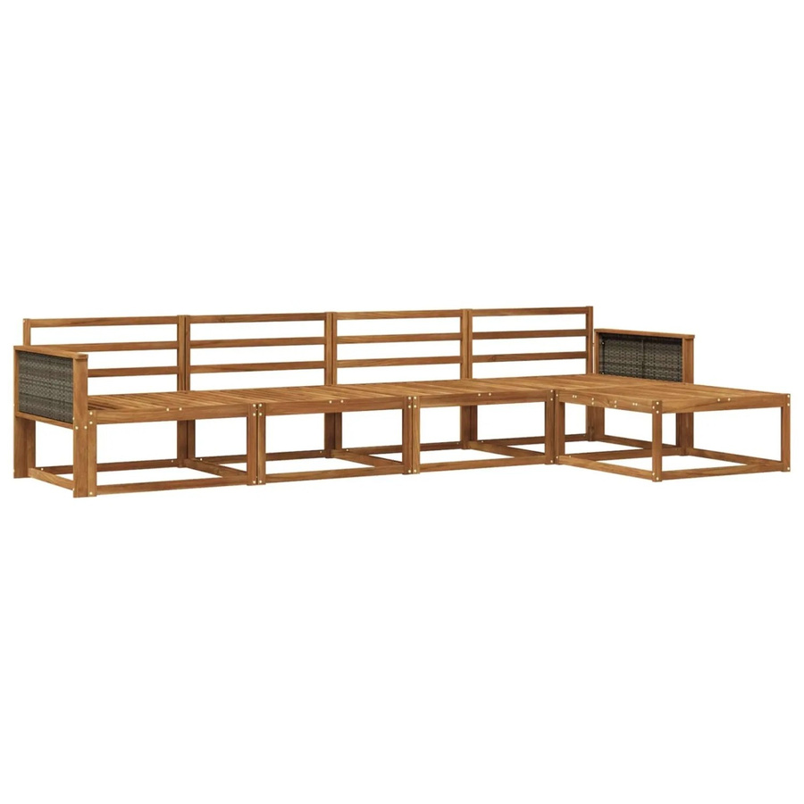 vidaXL Outdoor-Sofagarnitur aus Massivholz Akazie in Braun, 5-teiliges L-Shape Set mit Hocker und Armlehnen, UV-beständig - Bild 2