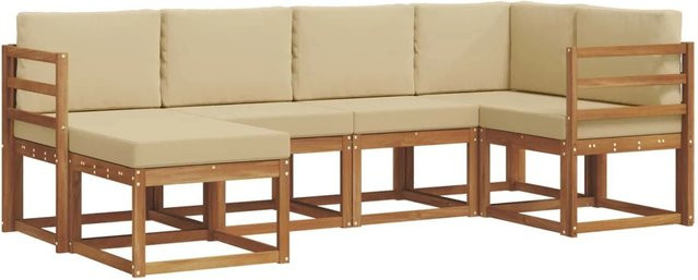 vidaXL L-Shape Garten-Sofa Set aus Akazienholz mit 6 Kissen in Beige und Braun - Bild 1