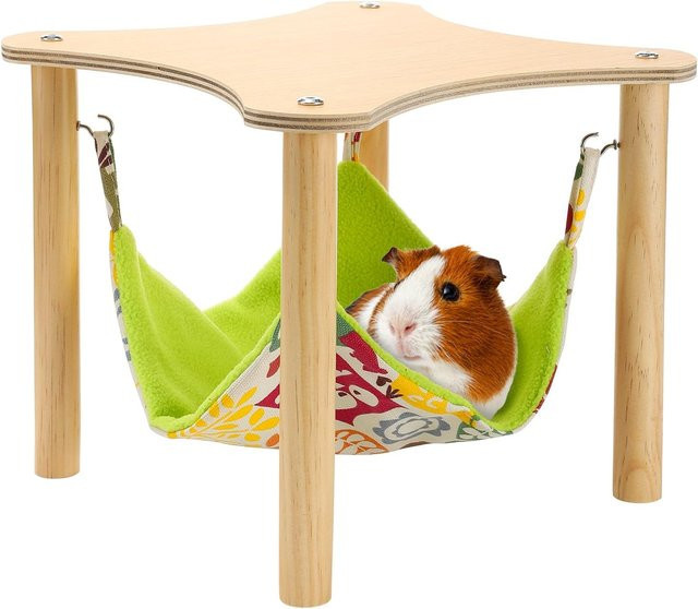 Binchi Outdoor Product Meerschweinchen Hängematte mit natürlichem Holzständer in Gelb - Bild 1