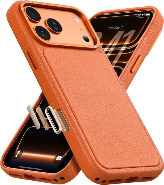 Oatsbasf Leder-Handyhülle für iPhone 17 Pro Max und iPhone 17 Pro mit Magnetfunktion und Kamerasteuerung in Schwarz oder Orange - Bild 1