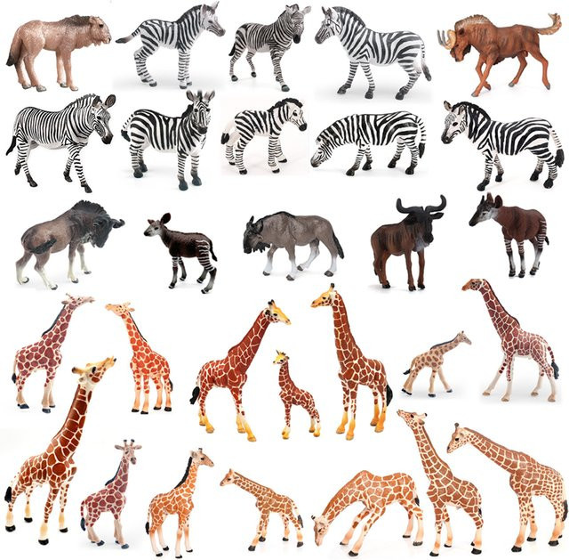 Simulation Wilde Waldtiere Okapi Giraffe Wildebeest Zebra, Kunststoffmodell Figur - Bild 1