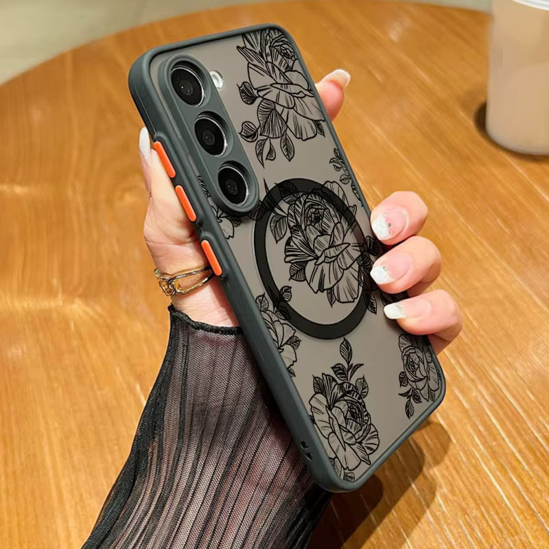 Magnetische Handyhülle mit Blumendruck für Samsung Galaxy S26 S25 S24 Ultra Plus S23 S24 S25 FE A17 A37 A56 A55 A36 A16 in Schwarz - Bild 2