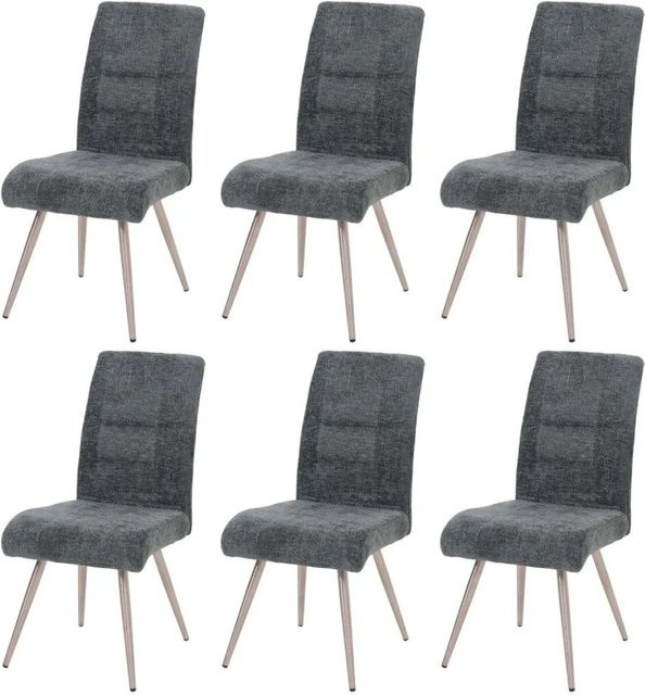 6er-Set Esszimmerstühle MCW G55 in Blau-Grün mit Chenille-Stoff und Edelstahlgestell - Bild 1