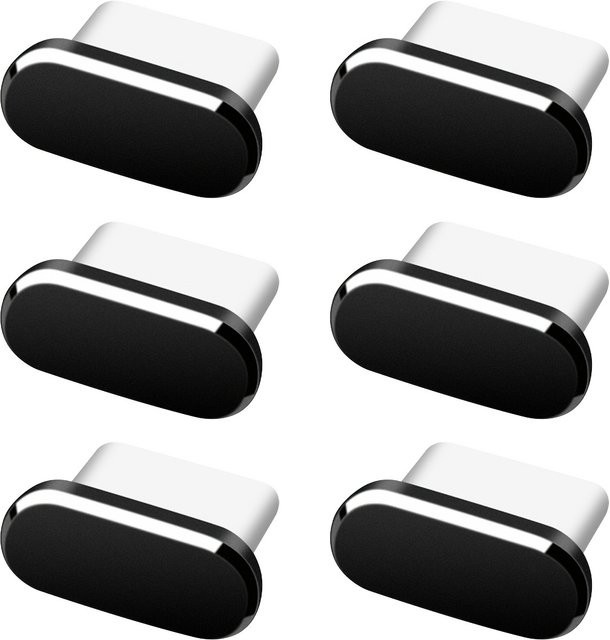 6-teiliges Anti-Staub-Set für USB-C Anschlüsse in Schwarz und Silber - Bild 1