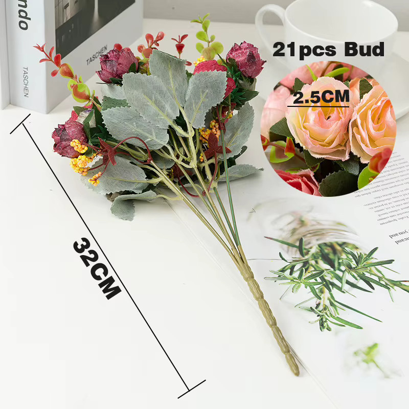Künstliches Rosen-Bouquet von youyouhuan in Pink mit 21 Köpfen und 7 Zweigen zur Dekoration für Hochzeit, Geburtstag oder Büro - Bild 2