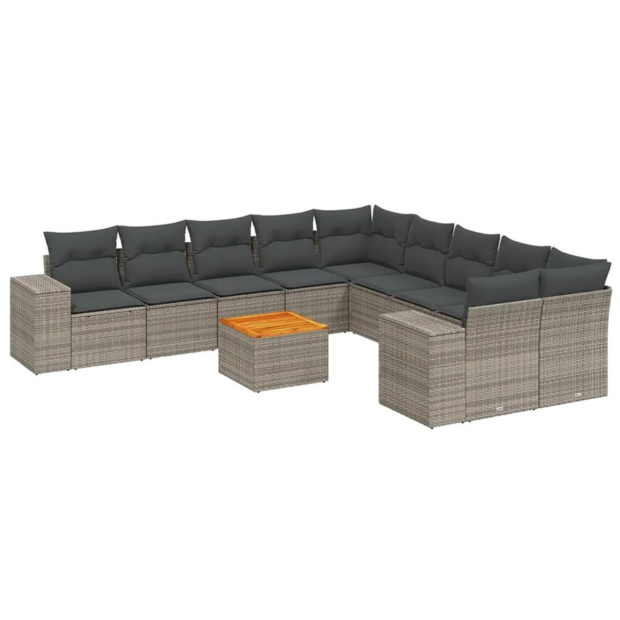 vidaXL 11-tlg Garten-Sofagarnitur in L-Form aus Polyrattan mit Kissen in Grau - Bild 2