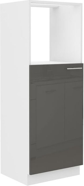 Küchen Midi Hochschrank Lara Grau Glanz und Weiss Matt mit Einlegeböden und offenem Fach - Bild 1