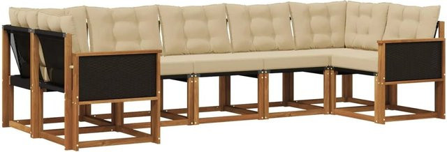 vidaXL Outdoor-Sofagarnitur L-Form aus Akazienholz mit Kissen in Beige und Braun - Bild 1