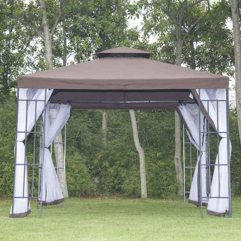 Outsunny Gartenpavillon mit Moskitonetzen und Seitenwänden, Partyzelt mit Doppeldach, Farbe Braun, B/H/T: 300 x 270 x 300 cm - Bild 6
