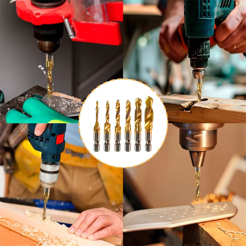 Tap Titan 6er Set HSS Gewindeschneider Bits in Gold für metrische Schraubverbindungen M3-M10 mit Sechskantschaft - Bild 4