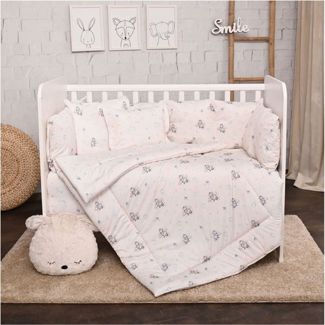 Lorelli Babybettwäsche-Set 5-tlg. aus 100% Baumwolle in Blau mit Steppdecke, Kopfkissen, Laken und Nestchen - Bild 1