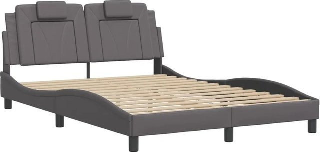 vidaXL Bettgestell Viana mit LED und USB-Ladeanschluss aus Kunstleder in Grau, B/T/H: 140 x 200 x 145 cm (ohne Matratze) - Bild 1