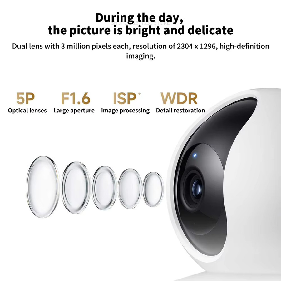Xiaomi Smart Kamera C300 Dual-Objektiv PTZ mit 3 Millionen Pixeln, KI-Erkennung, Vollfarbige Nachtsicht und WiFi 6, Weiß - Bild 2