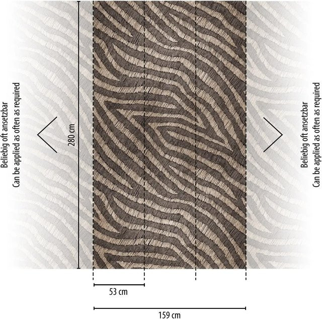 Livingwalls Fototapete Zebrastreifen Animal Print in Braun und Beige, B: 159 cm, H: 280 cm - Bild 1