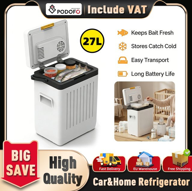 Podofo Elektrischer Auto-Kühlschrank 12V 50W mit Schnellkühlung für Reise und Outdoor in Weiß - Bild 1