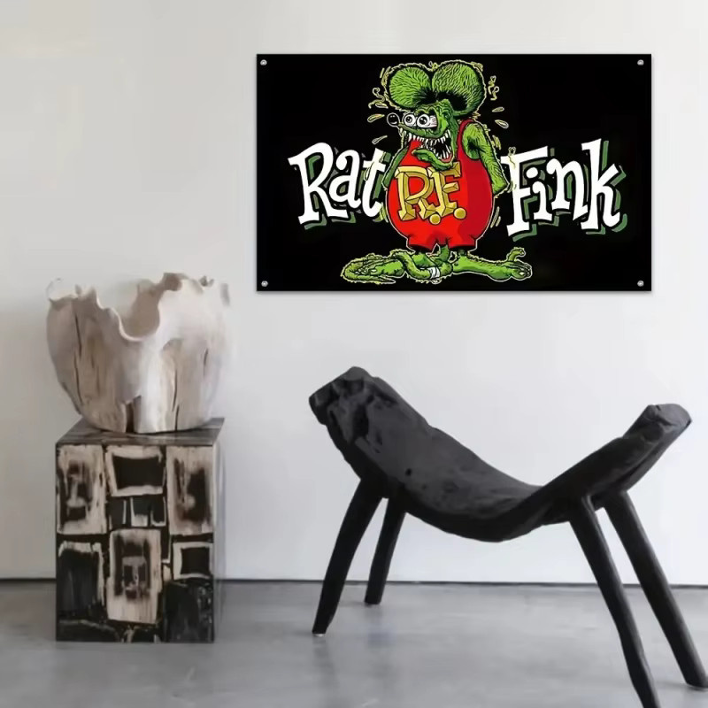 VIKAMA Retro Hot Rod Garagendekoration Wandteppich mit Mouse Fink Charakter, Mehrfarbig, B/H: 60 x 40 cm - Bild 3