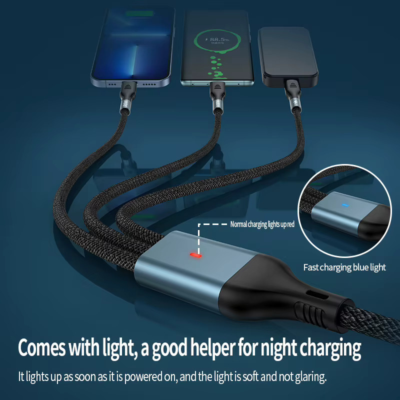 Deepartner Drei-in-Eins-Ladekabel mit 100W Schnellladefunktion für Huawei, Android und Apple in Schwarz - Bild 4