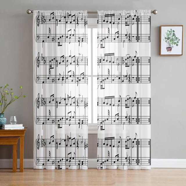 Yiran Furniture Transparentes Tüll-Fenstervorhang mit Notenblatt-Design, Organza Voile Drapierung für Schlafzimmer und Wohnzimmer, Breite: 135 cm, Höhe: 185 cm - Bild 1