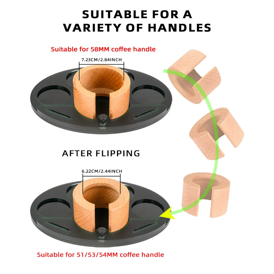Dalinwell Espresso Tamper Station aus Holz in Braun oder Schwarz als kompakte Kaffee Werkzeuge Halterung und Siebträger Standfuß - Bild 2