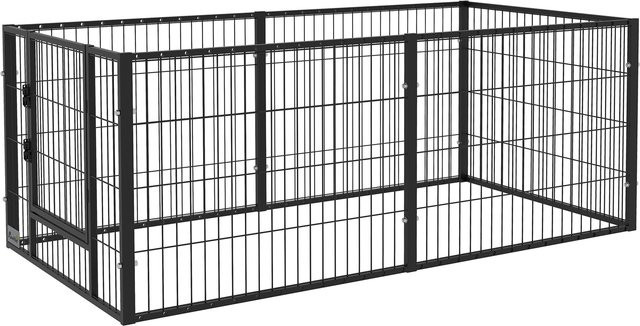 Aosom PawHut Tiergehege aus Metall mit 6 Paneelen für Innen und Außen, Schwarz, Verstellbare Länge: 82,5-150 cm, Tiefe: 79 cm, Höhe: 61 cm - Bild 1