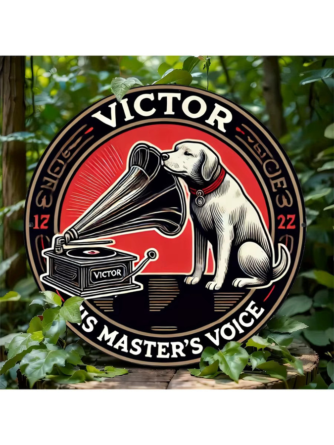 Potdemiel Vintage-Schild Victor's Master's Voice mit Hunde-Dekoration aus Metall, quadratisch, Mehrfarbig, B/H: 20 x 20 cm - Bild 7