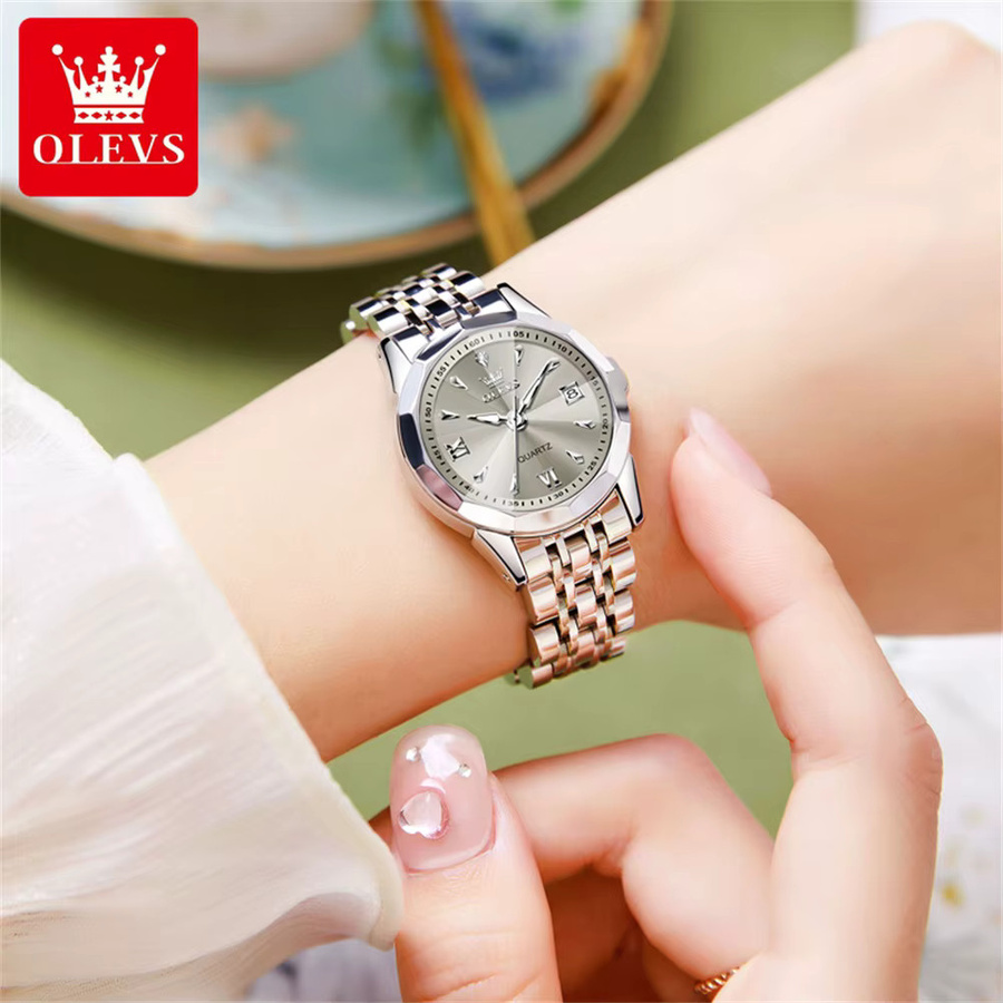 OLEVS Armbanduhr, Quarz, Edelstahl, Silber, Weiß, Damen - Bild 2