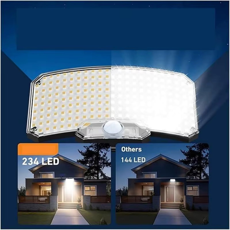 Solar-Bewegungssensorleuchte mit 234 LEDs in Weiß, Wasserdichte Außen-Wandlampe mit 1500mAh Akku und 3 Modi für Garten, Hof und Einfahrt - Bild 2
