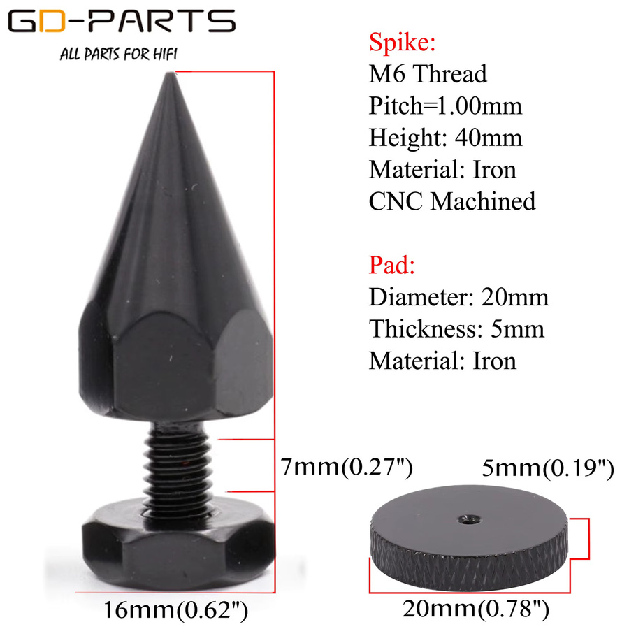 GD-PARTS Lautsprecher Spikes aus Eisen in Schwarz mit M6 oder M8 Gewinde zur Vibrationsdämpfung für Studio Monitore und Plattenspieler, Durchmesser: 40 mm - Bild 3