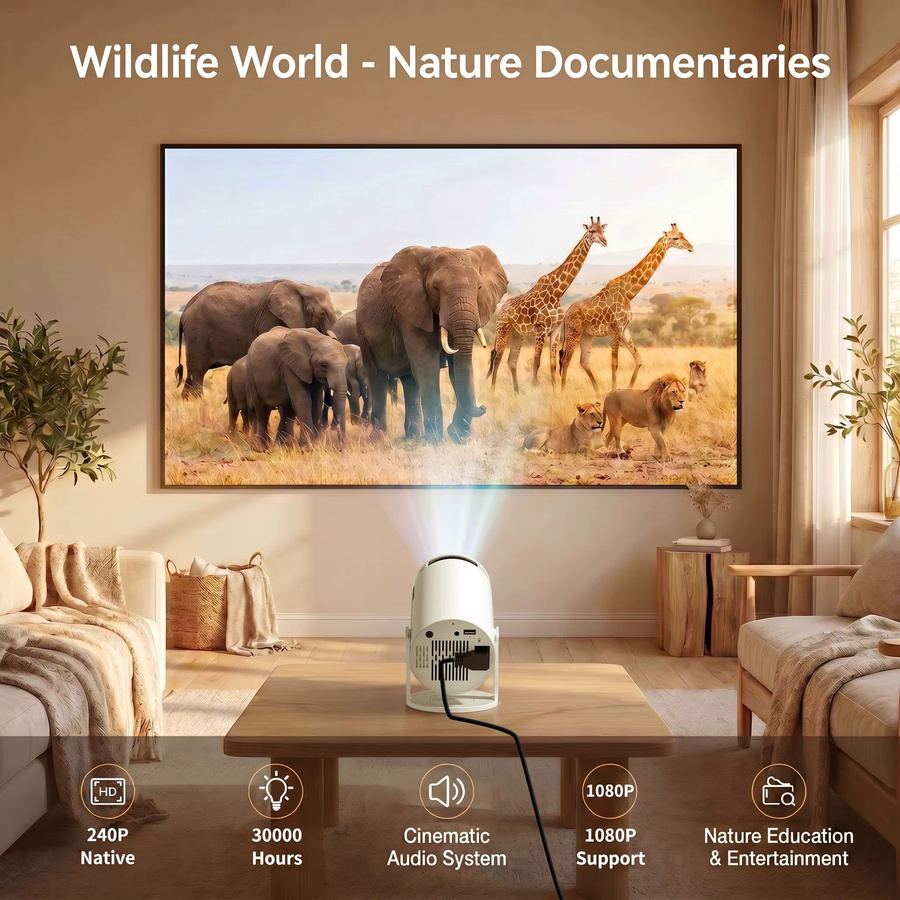 MAOHUTER Smart Home Theater Projektor mit 4K UHD, WLAN, Bluetooth und Android in Weiß - Bild 2