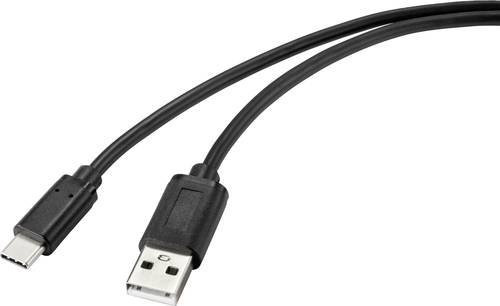 Renkforce USB-C auf USB-A Kabel USB 2.0 in Schwarz mit antimikrobieller Oberfläche, Länge: 1,00 m - Bild 1