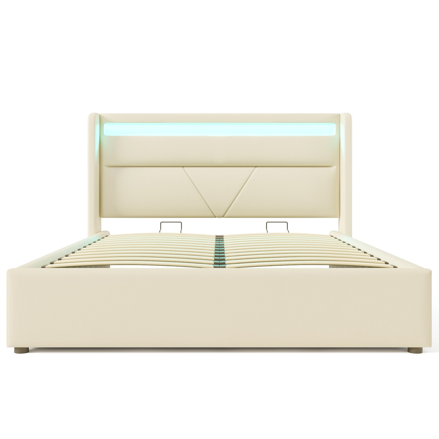 Aosom Doppelbett mit Bettkasten und LED-Unterbettbeleuchtung in Weiß, B/T: 140 x 200 cm - Bild 2