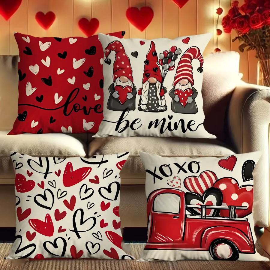 VIKAMA Dekorativer Kissenbezug mit rotem Herz-Print für Valentinstag, quadratisch, B/T/H: 30 x 30 x 30 cm - Bild 2