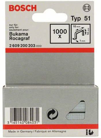 Bosch Flachdrahtklammern Typ 51 in Silber, 1000 Stück, B: 10 mm, H: 14 mm - Bild 1