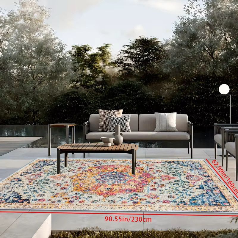 VIKAMA Bohemian Floral Outdoor-Teppich, rutschfeste Campingmatte für Garten, Terrasse und Balkon, Mehrfarbig, B: 160 cm, T: 80 cm - Bild 5