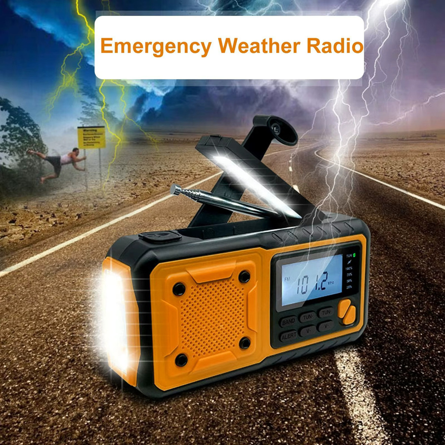 LOTOTG Tragbares Notfall-Solar-Radio mit Handkurbel und LED-Taschenlampe in Orange, AM/FM Wetterradio mit Powerbank und Telefon-Ladegerät - Bild 3