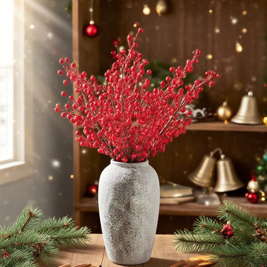 smr Künstliche Holly Pflanze mit roten Beeren für Weihnachtsdekoration und Tischgestecke, 2 oder 4 Stück - Bild 3