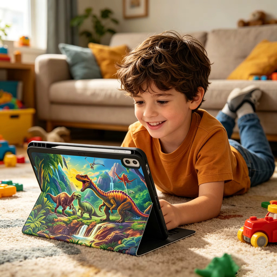 Apple iPad Schutzhülle mit Dinosaurier-Muster in Multicolor, Smart Cover mit Auto Wake/Sleep Funktion für iPad 10. Generation (10,9 Zoll) und 9. Generation (10,2 Zoll) - Bild 4